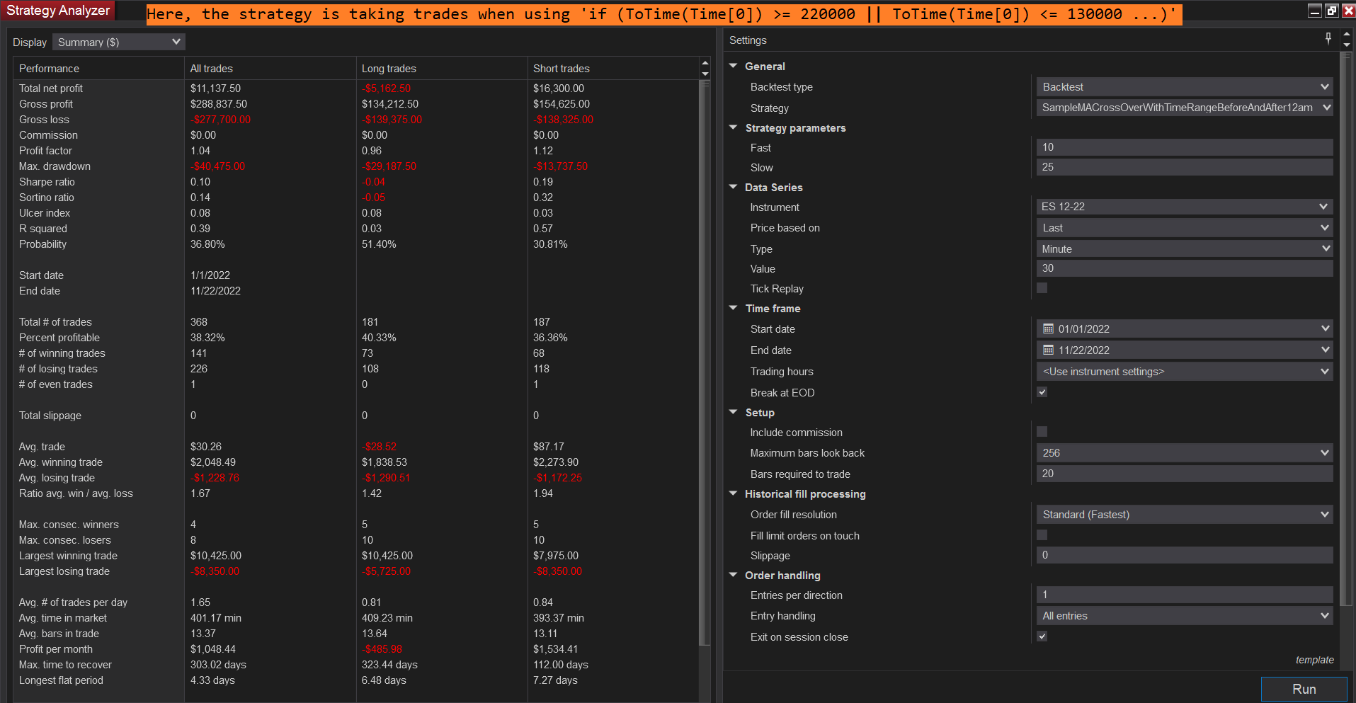 Click image for larger version  Name:	SampleMACrossOverWithTimeRangeBeforeAndAfter12am - Taking trades when using 'OR'.png Views:	0 Size:	132.0 KB ID:	1224843