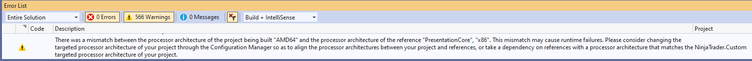 Click image for larger version

Name:	Visual Studio warnings when building Custoim project against x64 platform target.png
Views:	103
Size:	16.5 KB
ID:	1233219